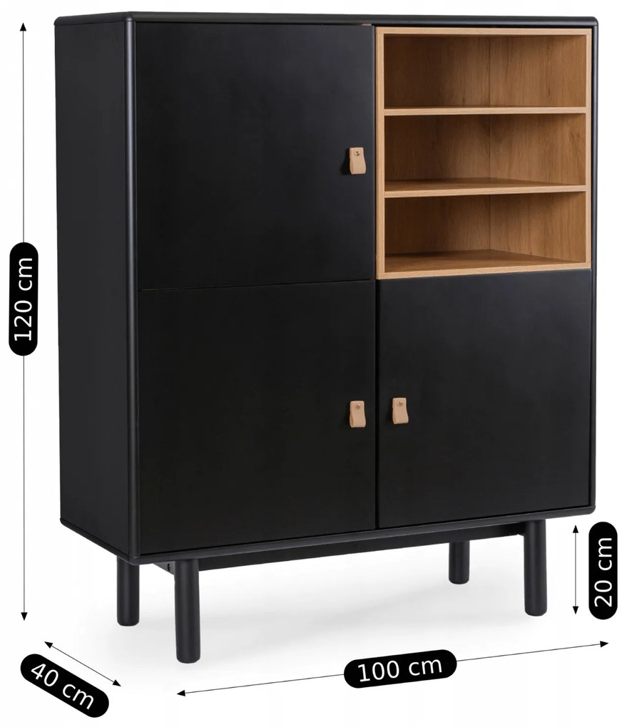 Komoda Trzydrzwiowa VEDDE 100 cm Czarna Loftowa