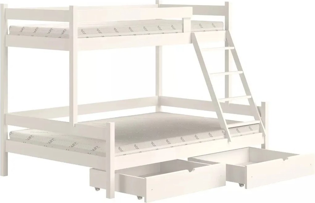 Łóżko drewniane Poli 80x180/120x180 piętrowe z szufladami - biały