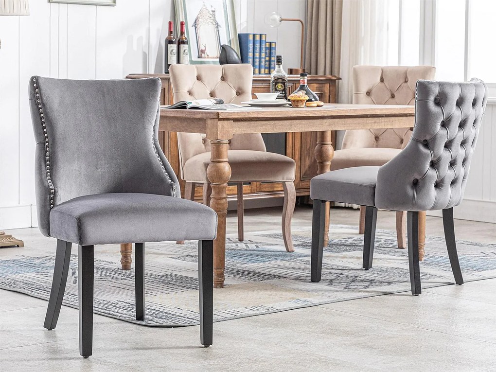Zestaw 4 aksamitnych krzeseł gondolowych - nogi z litego drewna - szary