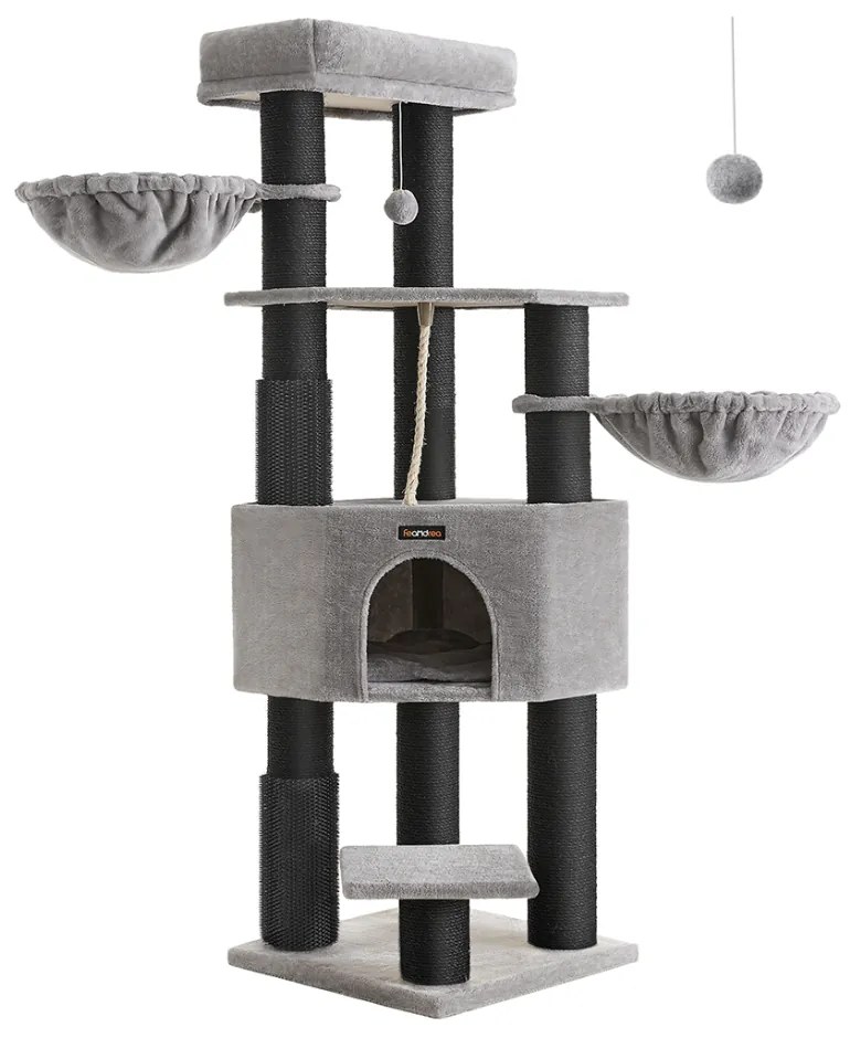 Drapak dla kota ONYX, 50x50x160cm, szary/czarny Feandrea