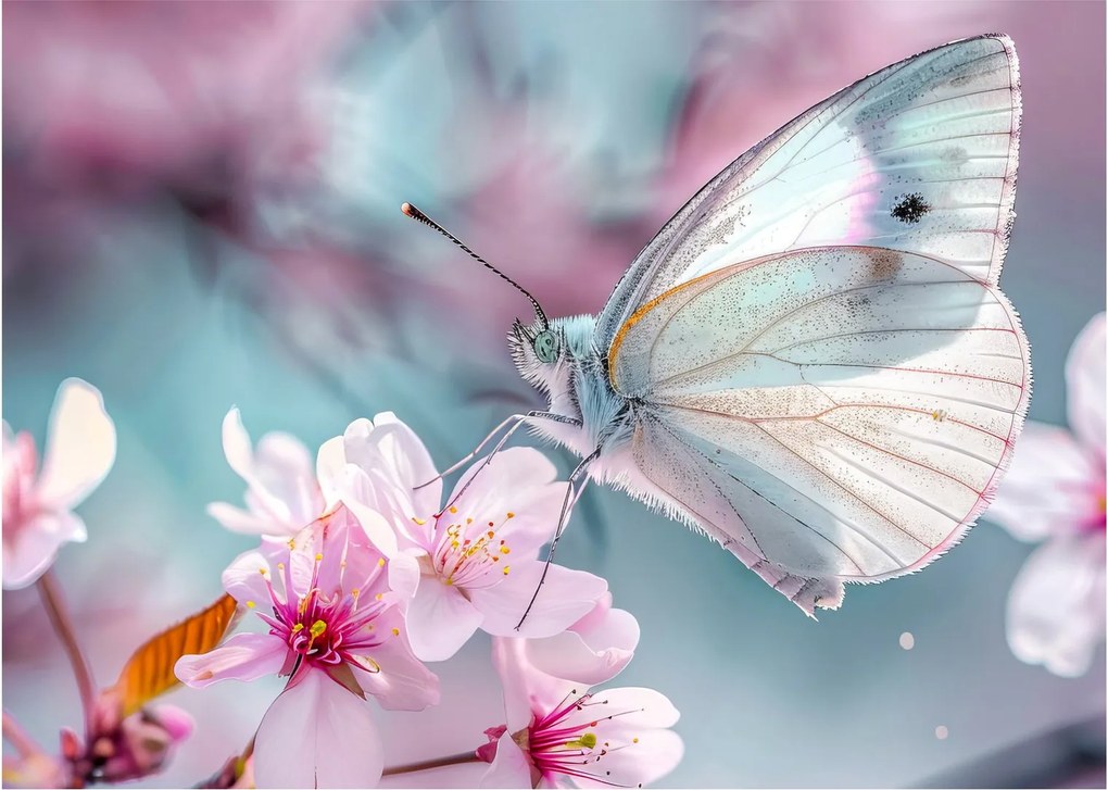 Obraz - Motyl na drzewie wiśni (70x50 cm)