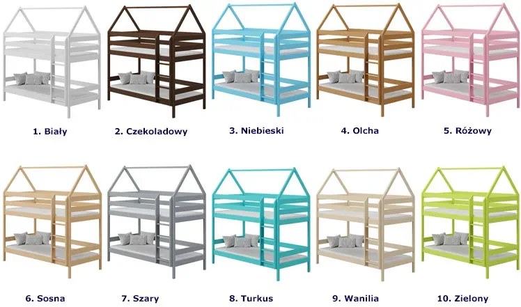 Piętrowe szare drewniane łóżko dziecięce domek z 2 szufladami S1-G82