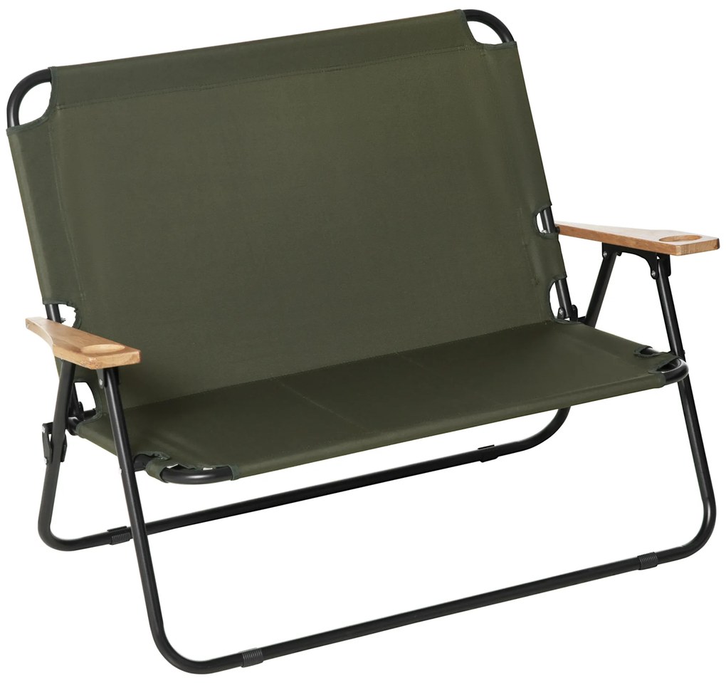 Outsunny Krzesło Kempingowe 2-osobowe Składane Zielone z Uchwytem na Kubek 141x67x80cm | Aosom PL