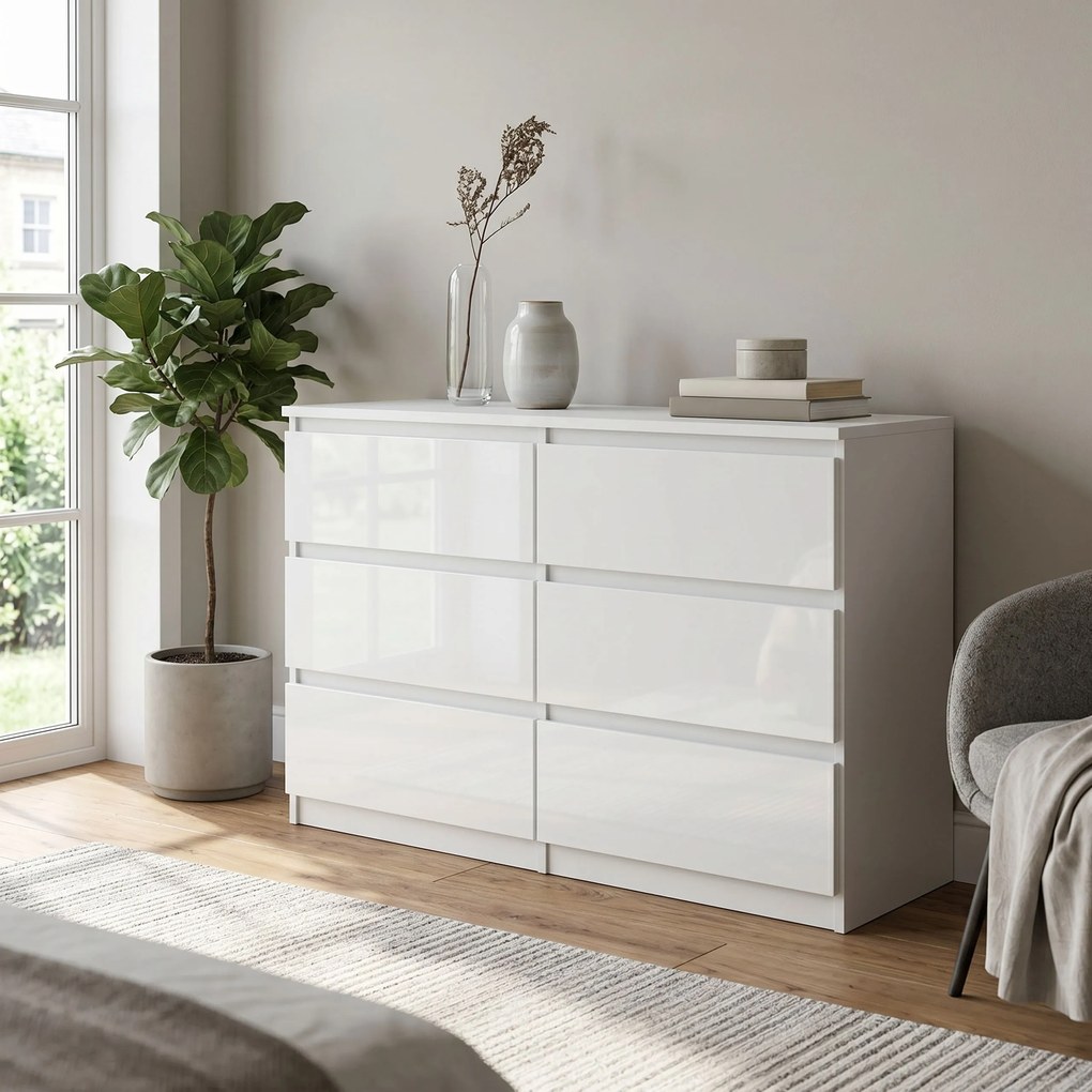 Komoda NUDO 138,5 cm do Salonu Sypialni 6 Szuflad Biały