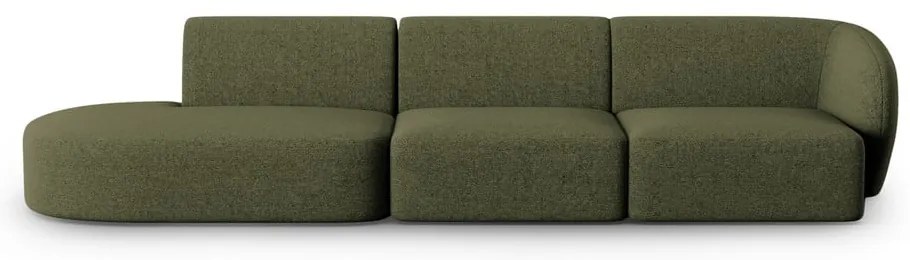 Zielona sofa z tkaniny szenilowej prawostronna 311 cm Paolo – Milo Casa