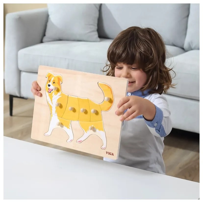 Viga zestaw puzzle drewniane 12 układanek zwierzątka montessori + stojak