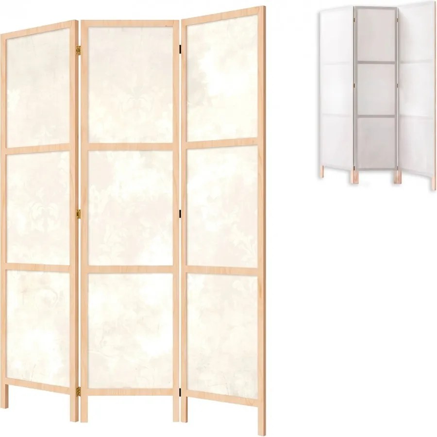 Parawan pokojowy 3-częściowy 135x172 drewniany japoński Jednostronny dekoracyjny shabby chic Kremowy