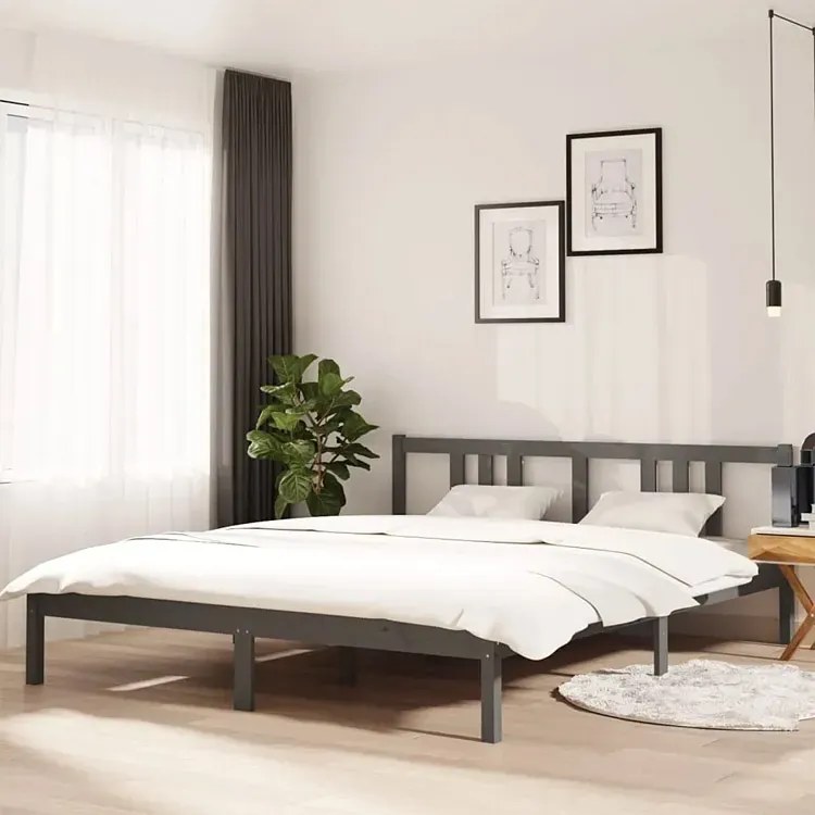 Podwójne szare łóżko z drewna 160x200 cm R6-B04