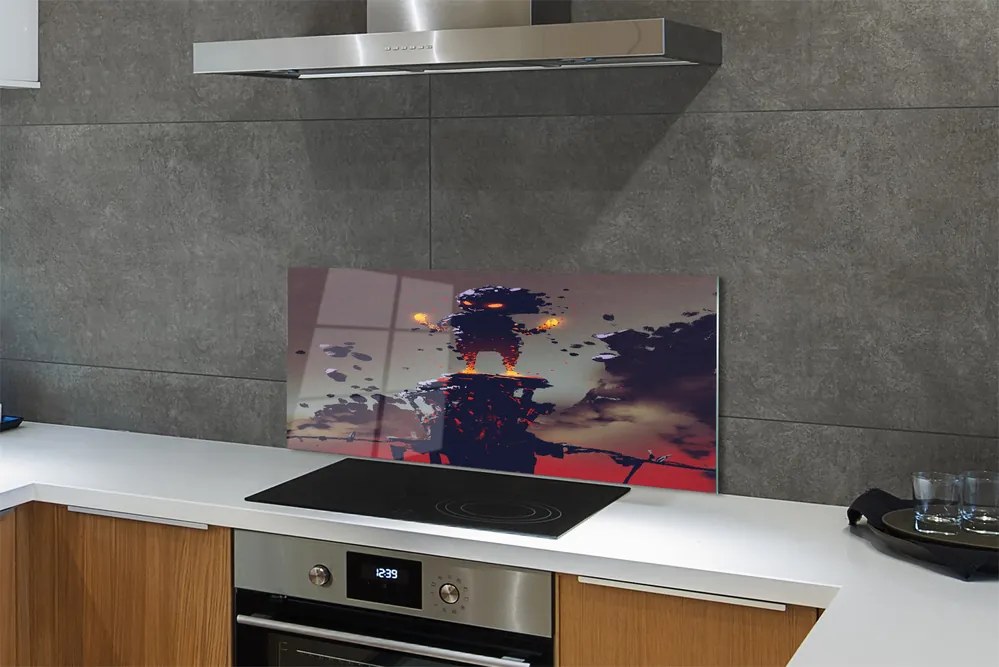 Panel szklany do Kuchni Postać wyłaniająca się z Dymu i Ognia