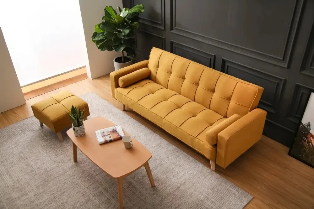 Rozkładana sofa oliwkowoszara NESTOR VELVET