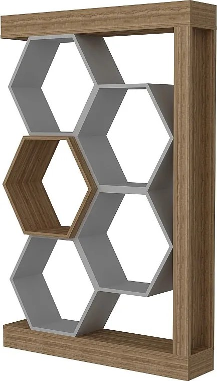 Nowoczesny regał w kolorze białym i orzechowym, 90 x 24,6 x 140 cm | Płyta wiórowa pokryta melaminą w 100%, grubość 18 mm | Stylowe miejsce