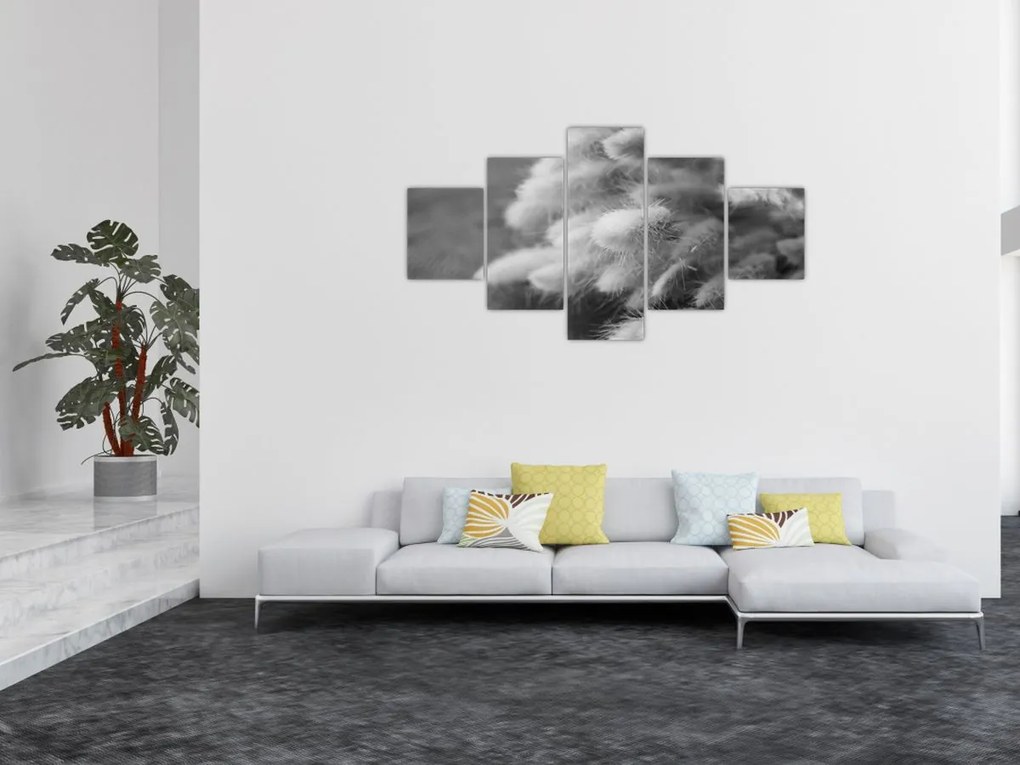 Obraz - trawa z króliczym ogonkiem na stole (125x70 cm)