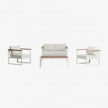 Zestaw Ogrodowy Z 2-osobową Sofą, 2 Fotelami I Stolikiem Kawowym Z Aluminium Lipov Gardenia Biel - Sklum
