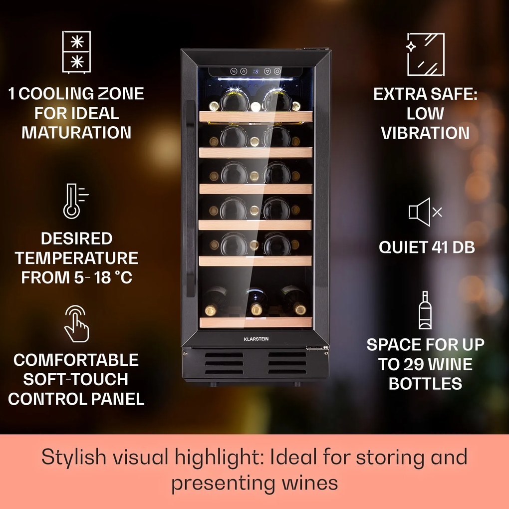 Klarstein Vinovilla 37.6cm 31 Butelek Winiarka Podblatowa Czarny