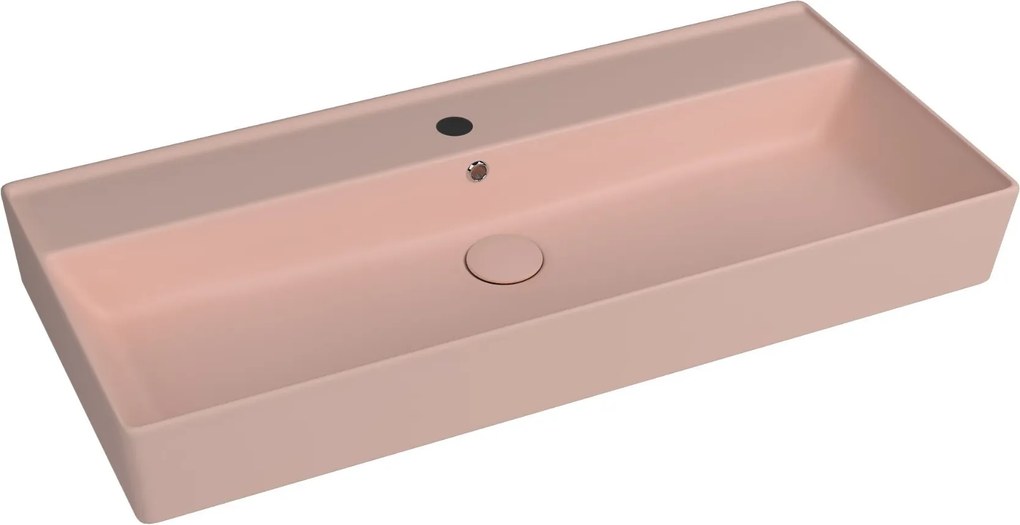Umywalka ceramiczna nablatowa / wisząca różowa z półką i otworem na baterie 100 x 45 cm LERA pink
