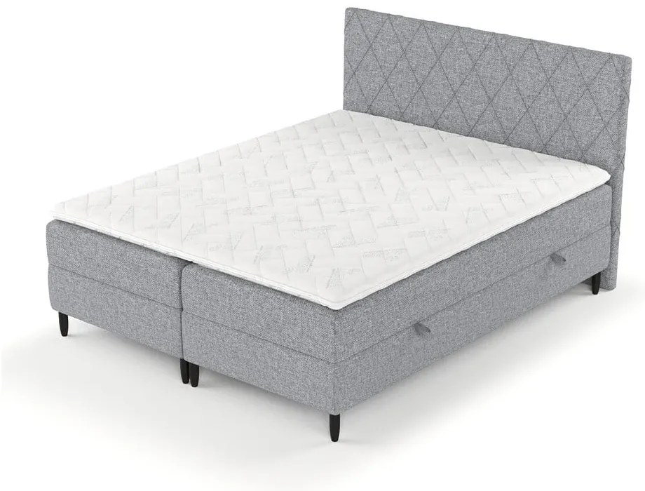 Szare łóżko boxspring ze schowkiem 180x200 cm Gwen – Maison de Rêve