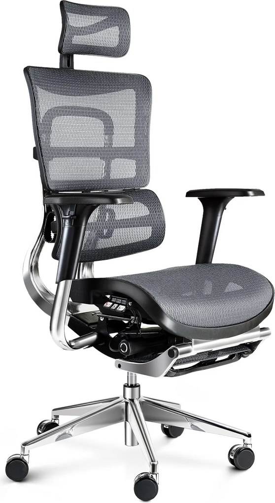 Fotel biurowy z podnóżkiem Diablo V-Master, zgodny z normą BHP, kolor czarno-szary