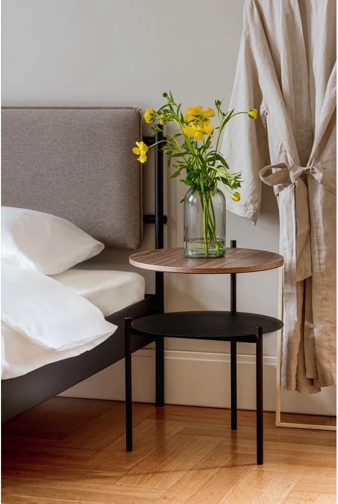 Czarne stalowe tapicerowane łóżko dwuosobowe ze stelażem 200x200 cm Eton Basic – noo.ma