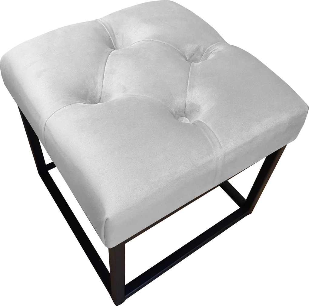 Pufa CHESTERFIELD tkanina Welur loft ławka podnóżek metal : Kolor Stelaża - Czarny , Kolor tkaniny - VELVET - MG39, Typ tkaniny - Velvet