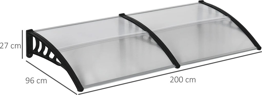Outsunny Osłona nad drzwi, Ochrona przed deszczem, wiatrem i gradem, Poliwęglan, Aluminium, 200 x 96 x 27 cm, Czarna