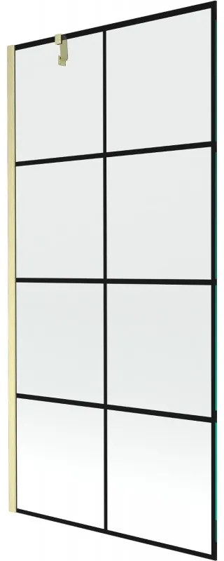 Mexen Next parawan nawannowy 1-skrzydłowy 90 x 150 cm, czarna kratka, złoty szczotkowany - 895-090-000-00-77-55