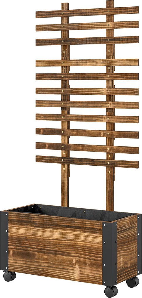 Outsunny Wysokie Łóżko z Podporą, na 4 Kółkach, Przetworzone Drewno Ciężkie, 65 cm x 31 cm x 147 cm, Czarny + Brązowy