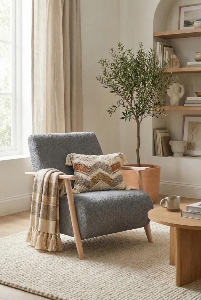 Jasnoszary fotel drewniany do czytania K7-G11