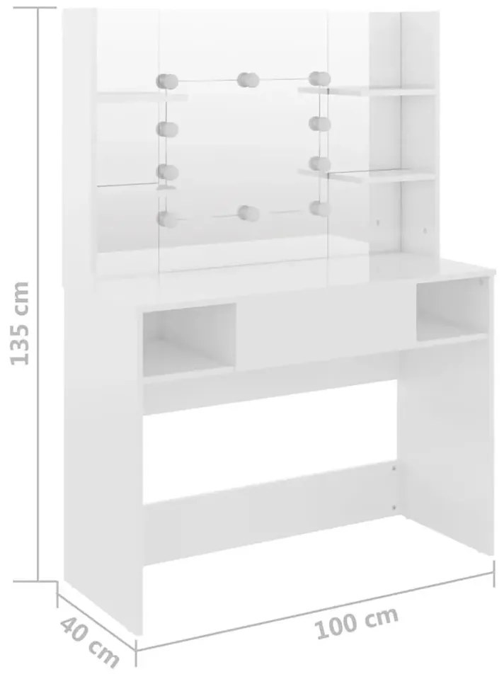 Biała toaletka do makijażu z żarówkami led - Zowros 4X