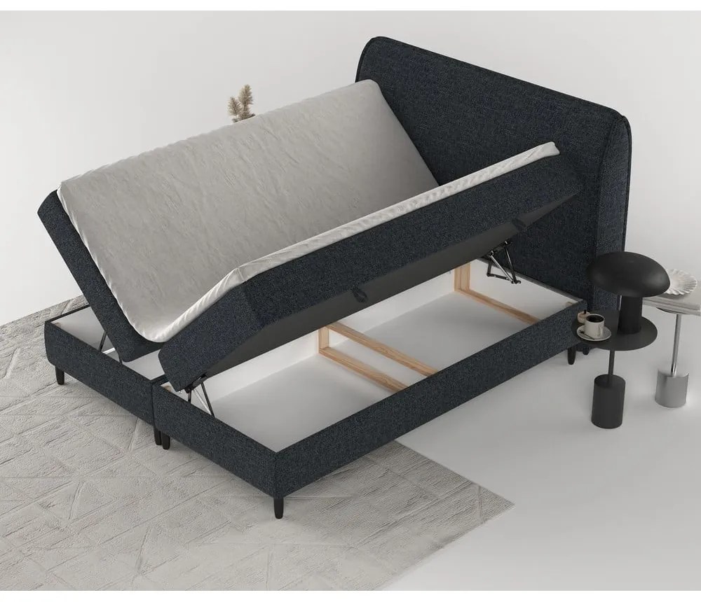 Czarne łóżko boxspring ze schowkiem 140x200 cm Melba – Maison de Rêve