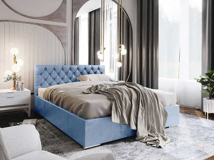 Błękitne welurowe łóżko glamour 6 rozmiarów D2-K89