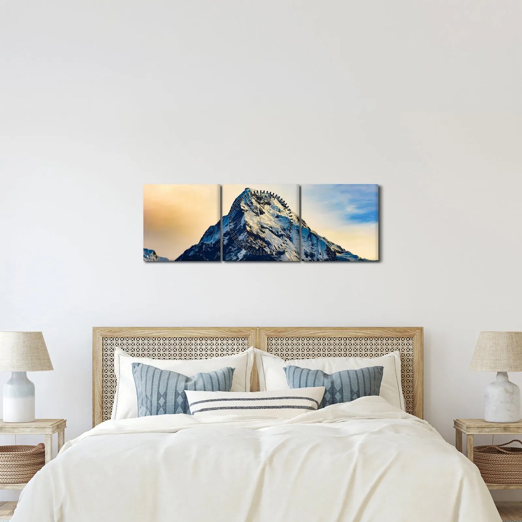 Obraz ośnieżonych gór, Nepal (z zegarem) (90x30 cm)