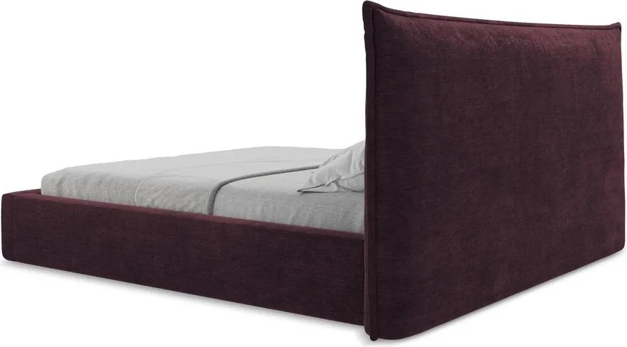 Ciemnofioletowe tapicerowane łóżko dwuosobowe ze schowkiem i stelażem 140x200 cm Esala – Makamii