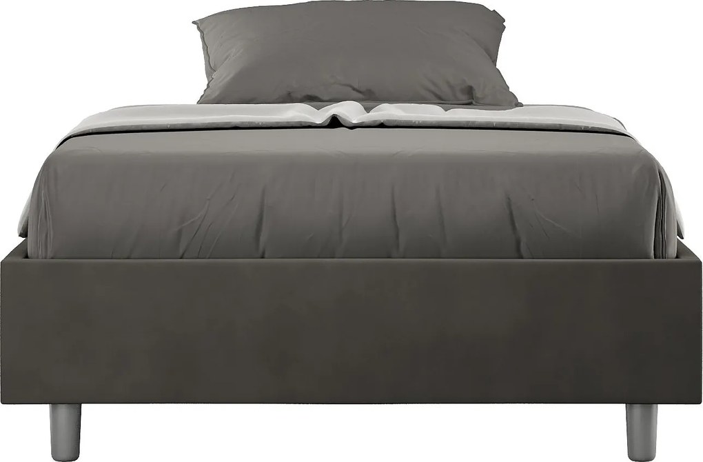 Łóżko wyposażone w stelaż z listwami z pojemnikiem tapicerowane 140x210 microfibra szary Azelia