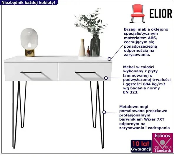 Biała toaletka do sypialni z czarnymi dodatkami T5-W38