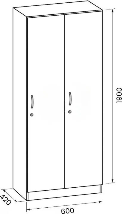 Drewniana szafka ubraniowa S5, 2-drzwiowa, 1900 x 600 x 420 mm, zamek cylindryczny, buk