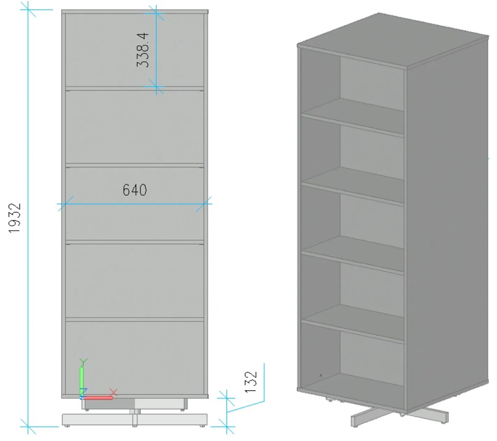 Półka obrotowa, 680×680×1932 mm, 2x 5 półek, szara