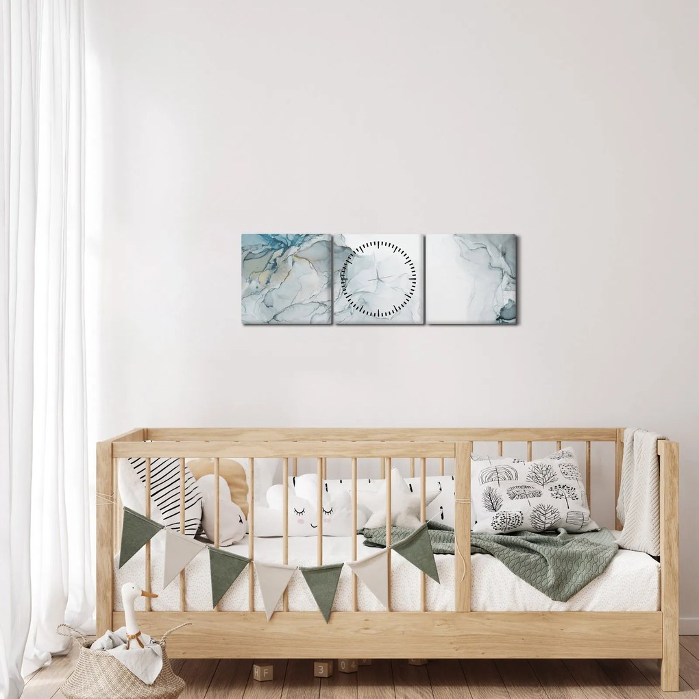 Obraz - Niebieski marmur (z zegarem) (90x30 cm)