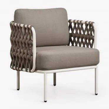 Fotel Ogrodowy Z Aluminium I Plecionego Sznurka Tevary Gardenia Biel & Tkanina W Kolorze Orzecha Laskowego - Sklum