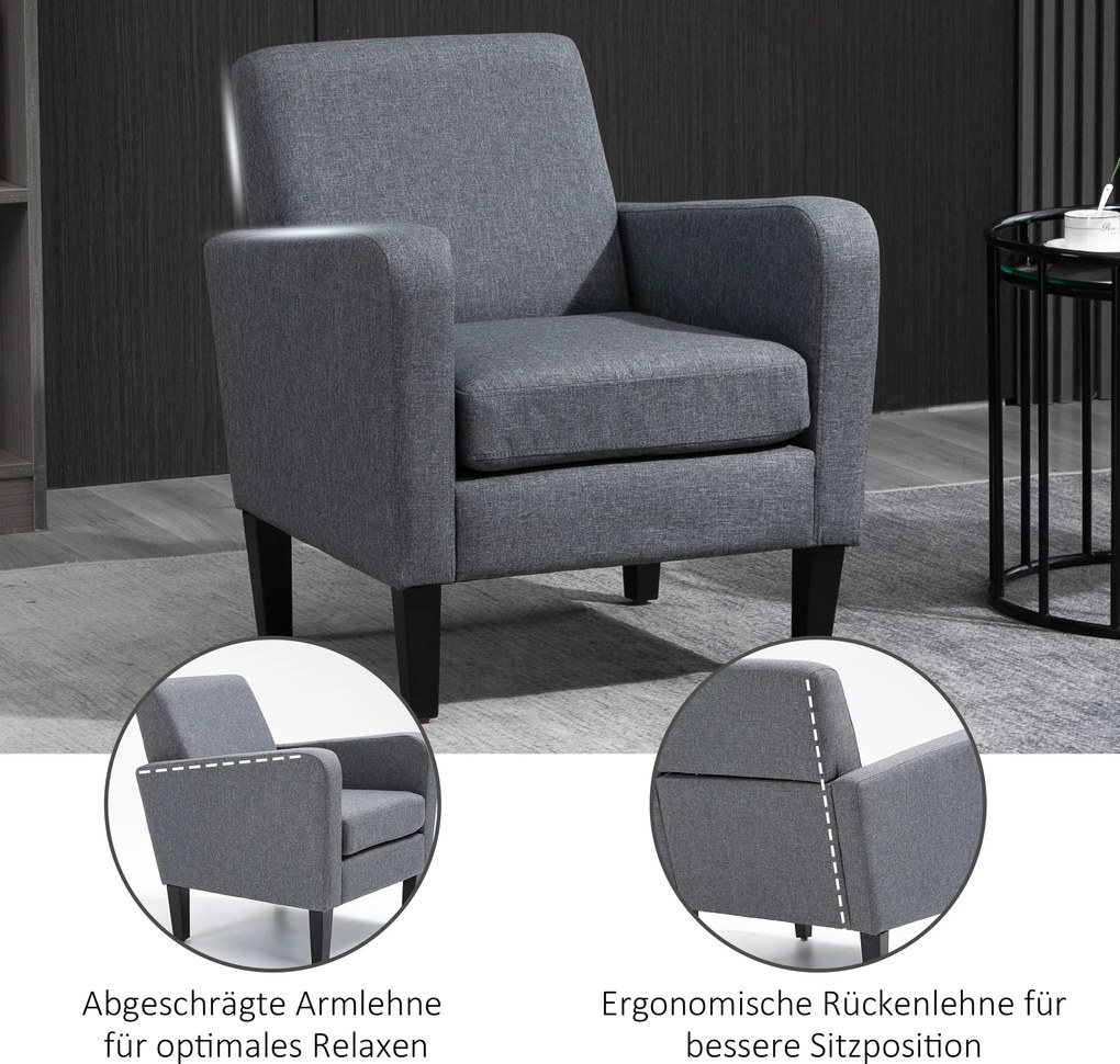 HOMCOM Fotel jednoosobowy fotel relaksacyjny krzesło jednoosobowe fotel tapicerowany drewniane nóżki tkanina lniana jasnoszary