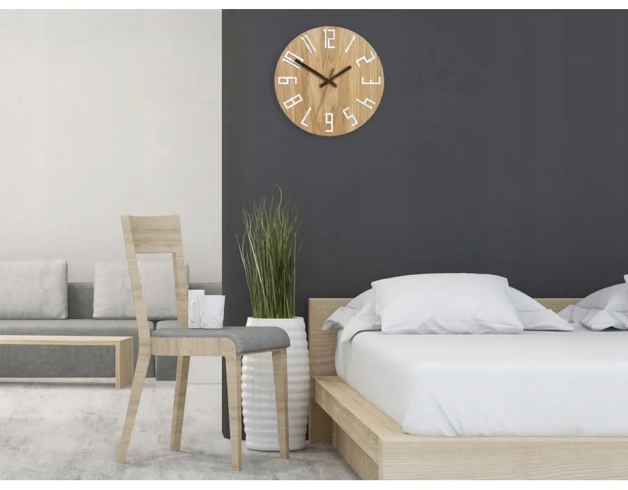 Zegar na ścianę nowoczesny drewniany z dużymi cyframi okrągły cichy loft