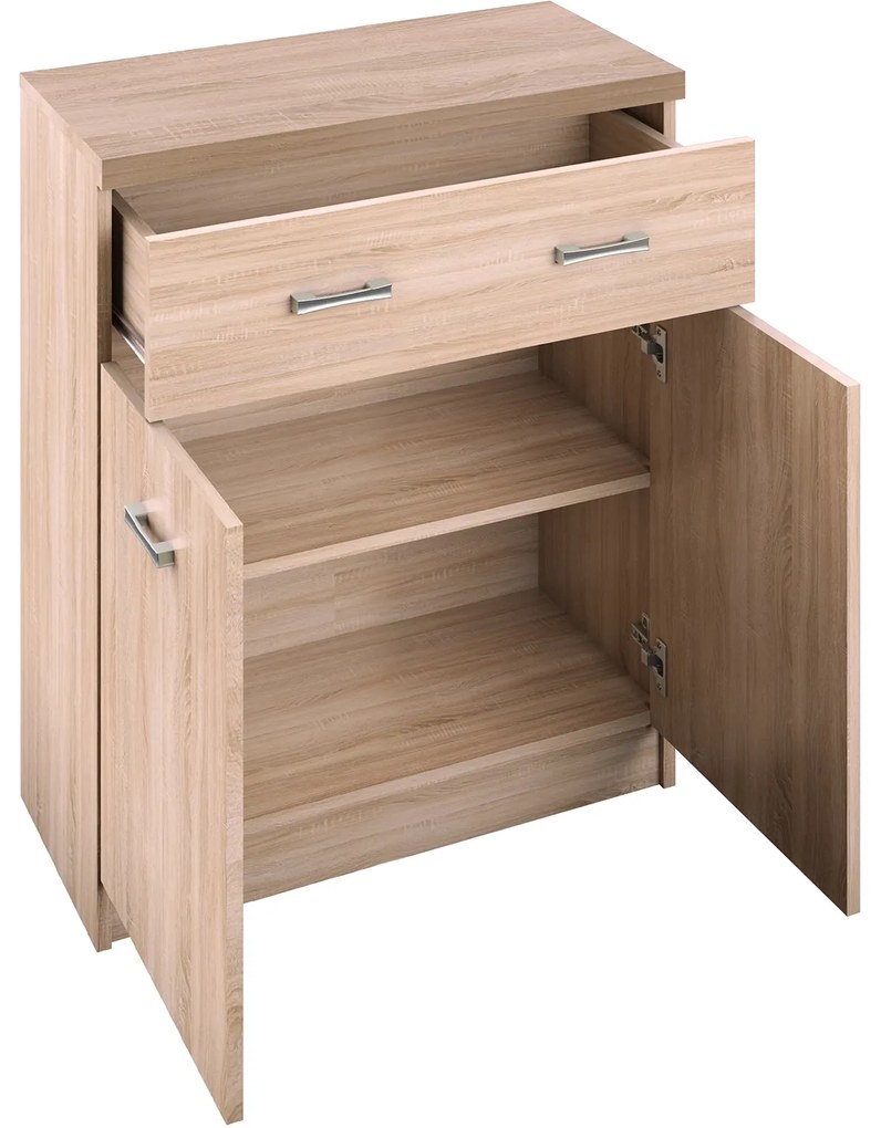 Komoda Dwudrzwiowa z Szufladą Drewniana do Salonu ELEGO 60 cm Dąb sonoma Nowoczesna