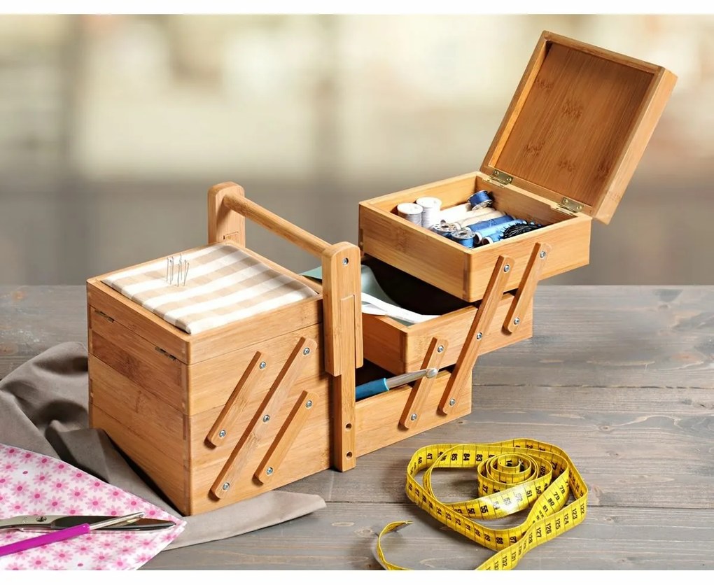 Kesper 58710 Organizer na przybory do szycia,bambus, 29 x 19 x 16,5 cm
