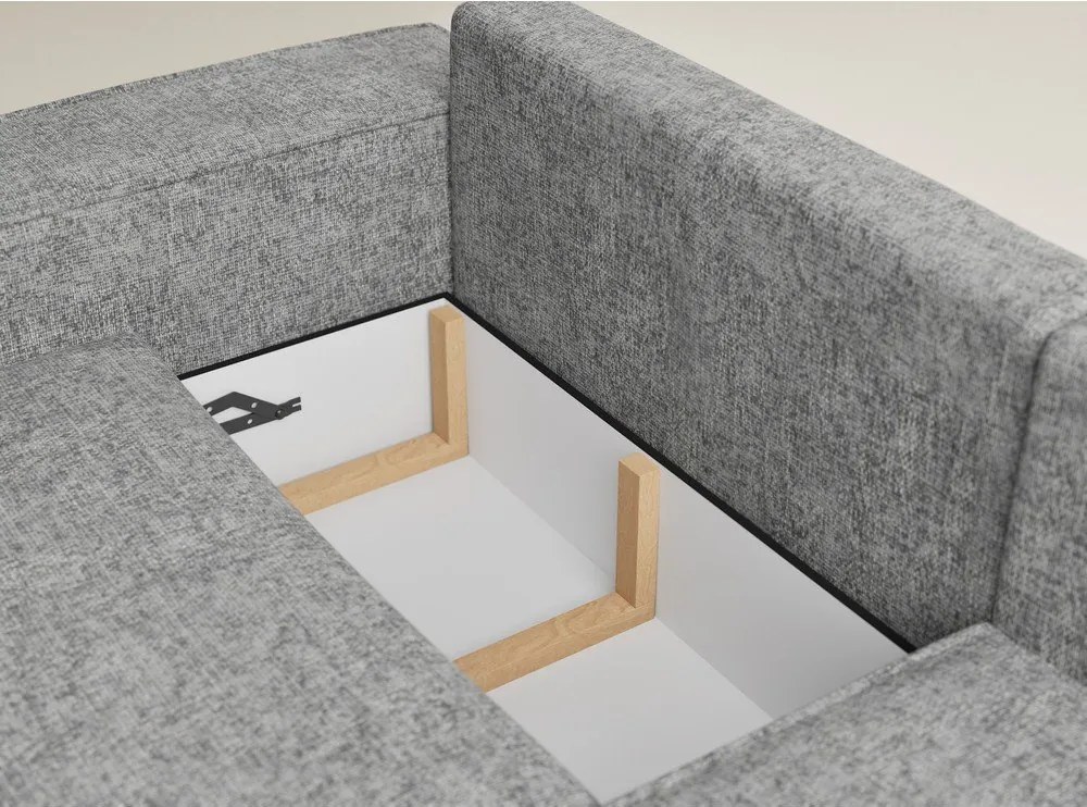 Szary rozkładany narożnik ze schowkiem z tkaniny szenilowej (prawostronny/w kształcie litery L) Tonga – Maison de Rêve