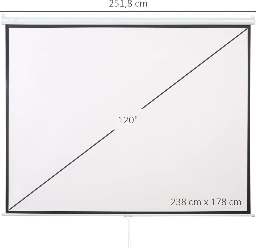 HOMCOM Ekran projekcyjny 203 x 152 cm 254 cm 4:3/ 16:9 Ręczny do kina domowego