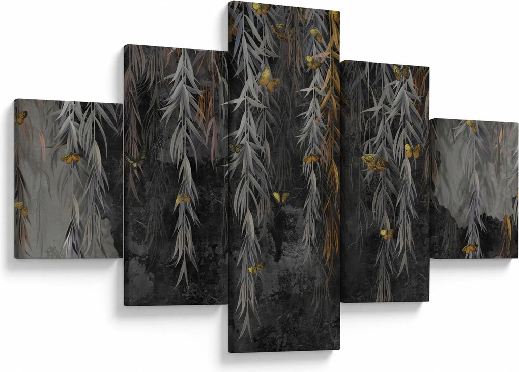 Obraz - Gałązki wierzby na czarnym tle (125x70 cm)
