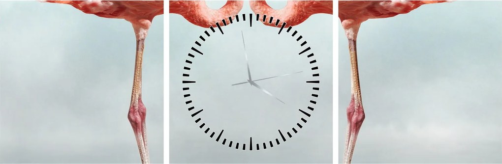 Obraz dwóch flamingów (z zegarem) (90x30 cm)