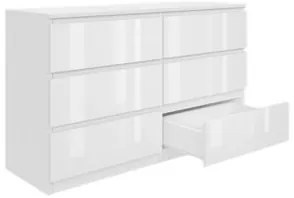 Komoda BASIC 6 szuflad – Biała połysk | 120x75x40 cm