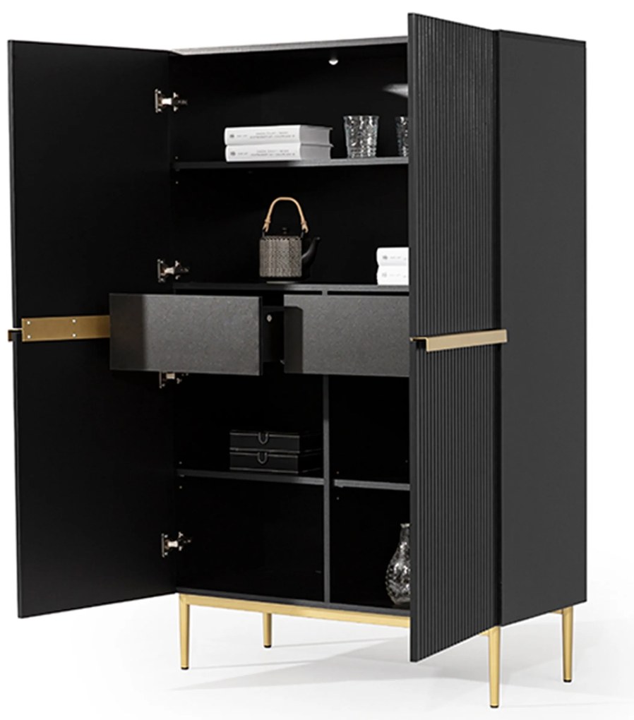 Komoda wysoka Nicole 100 cm - czarny mat / złote nóżki