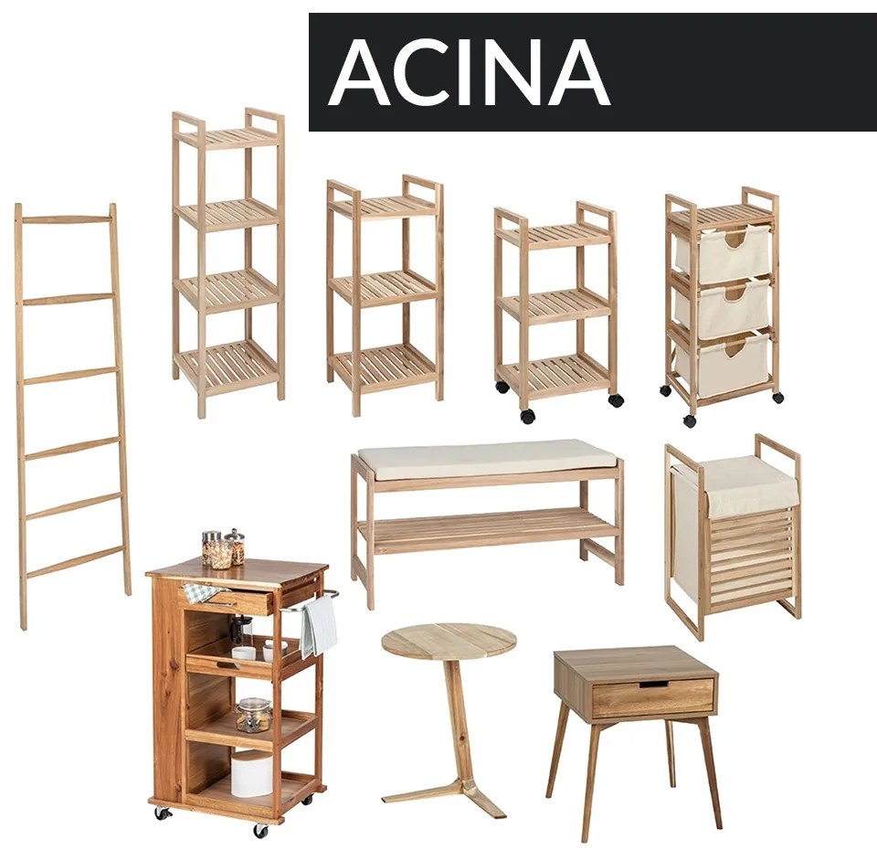 Regał łazienkowy na kółkach ACINA z trzema półkami, drewno akacjowe, WENKO