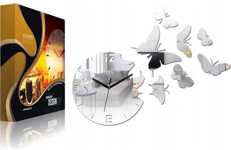 Zegar ścienny cichy nowoczesny do salonu lub sypialni akrylowy z motylami